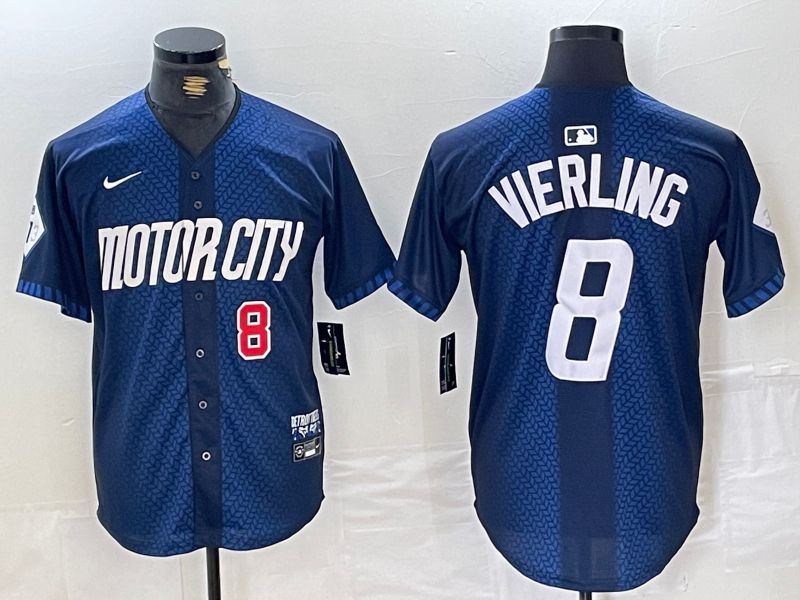 Men Detroit Tigers #8 Vierling Blue City Edition Nike 2024 MLB Jersey style 3